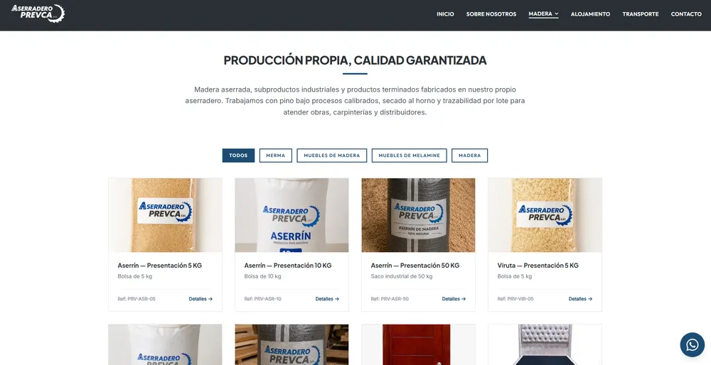 Grupo Prevca: página web, vista 3